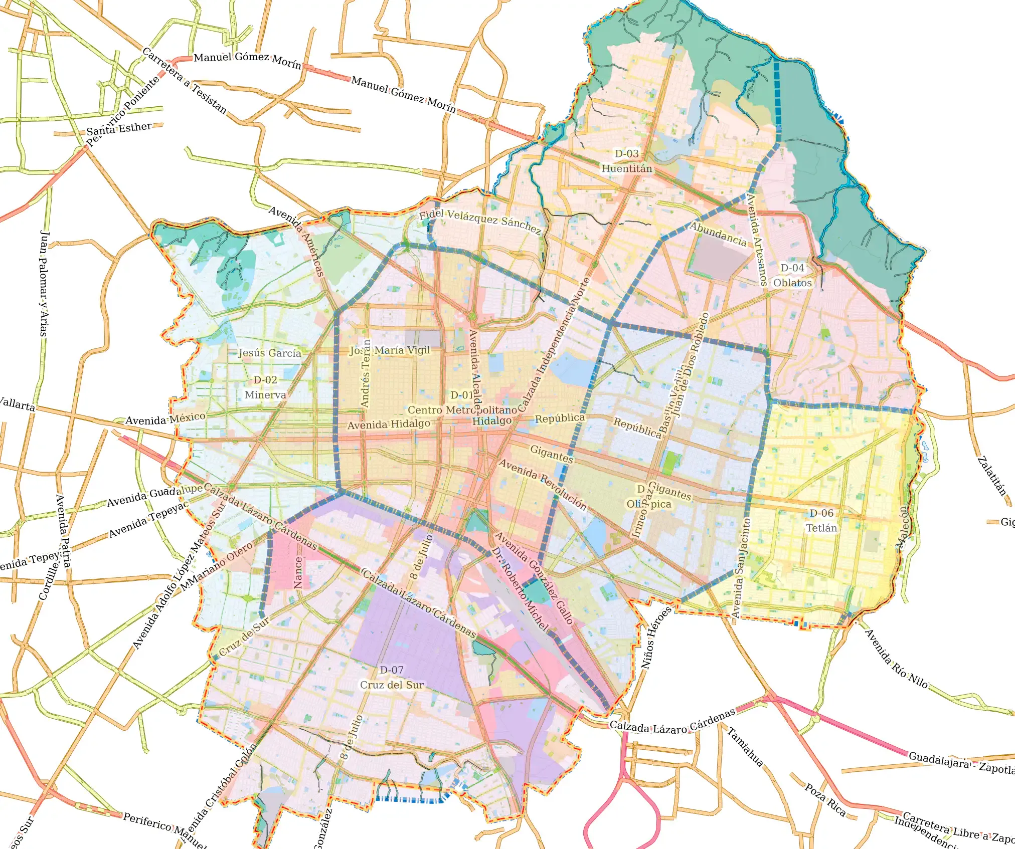 Mapa de la Zona Metropolitana de Guadalajara